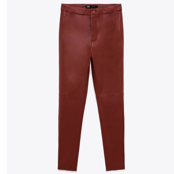 ZARA WINE RED FAUX LEATHER PANT TROUSERS $69.90 - Picture 6 of 11